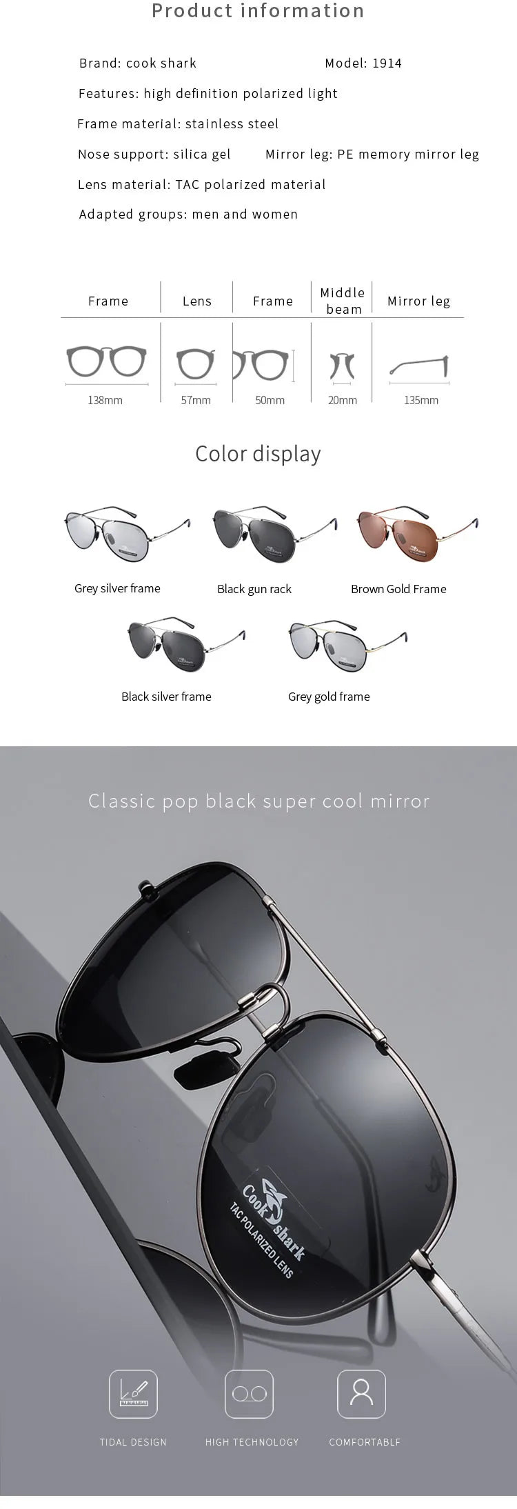 Cook Shark 2020 new sunglasses men's sunglasses color polarized driving driver toad glasses tide