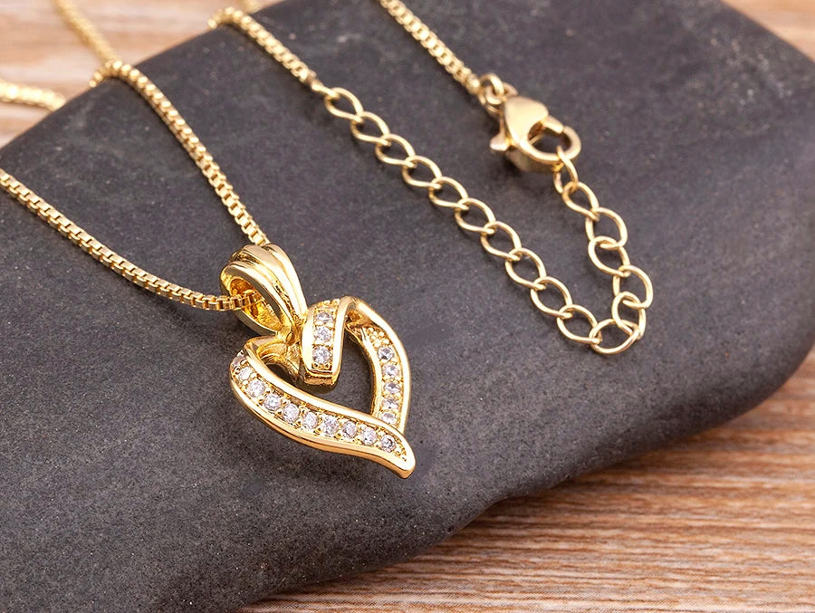 Nidin Fashion Creative Spiral Design Heart Pendant Necklace For Women Lovers Clavicle Chain Chocker Female Cute Zircon Jewlery