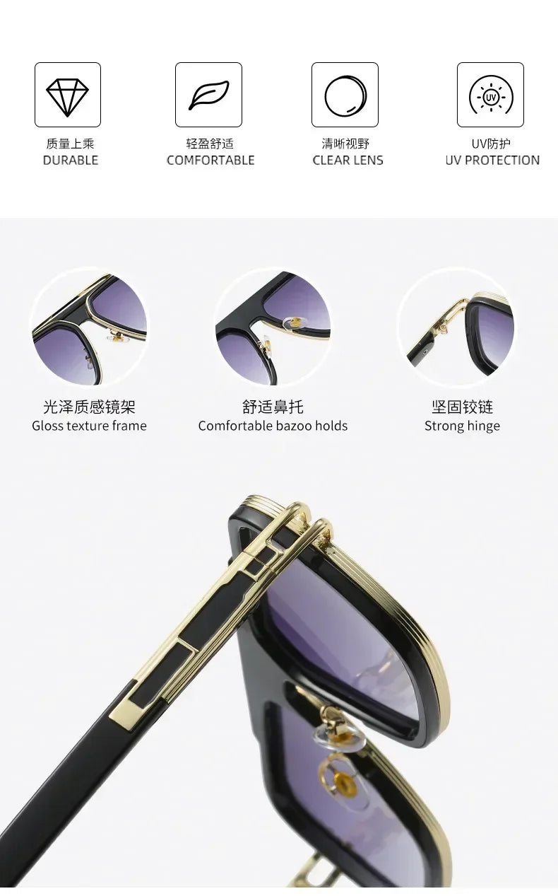 Retro Men's Square Sunglasses Brand Designer Men's Ladies Fashion Luxury Classic Big Frame Gradient Driving Sunglasses UV400