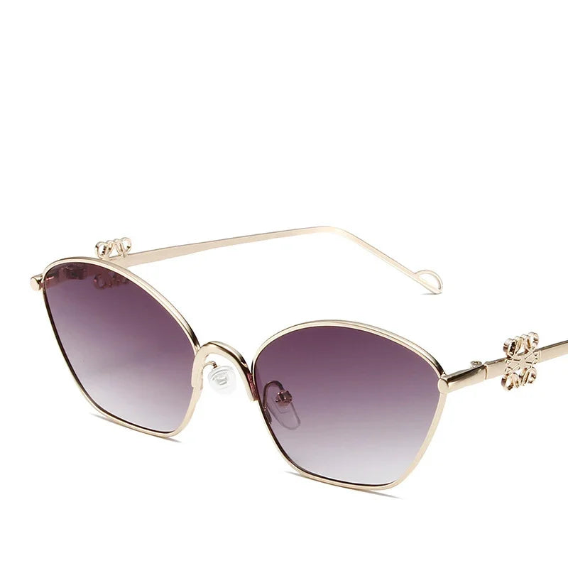 Small Frame Fashionable and Simple 2024 New Cat Eye Metal Chinese Knot Element Decoration Trendy Sunglasses for Men and Women