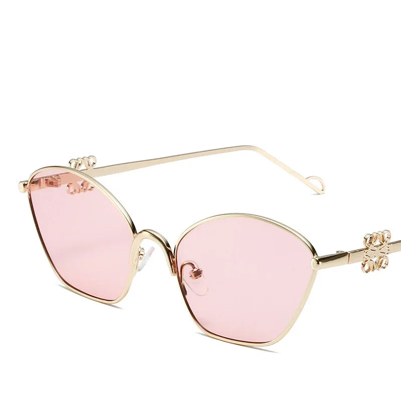 Small Frame Fashionable and Simple 2024 New Cat Eye Metal Chinese Knot Element Decoration Trendy Sunglasses for Men and Women