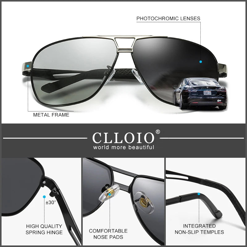 CLLOIO New Square Photochromic Polarized Sunglasses Men Change Color Sun Glasses Chameleon Anti-glare Driving Oculos de sol