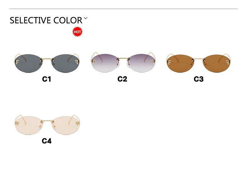 New Luxury F Letter Frameless Sunglasses Oval Retro Small Frame Sunglasses UV400 Protective women's fashion Metal sunglasses