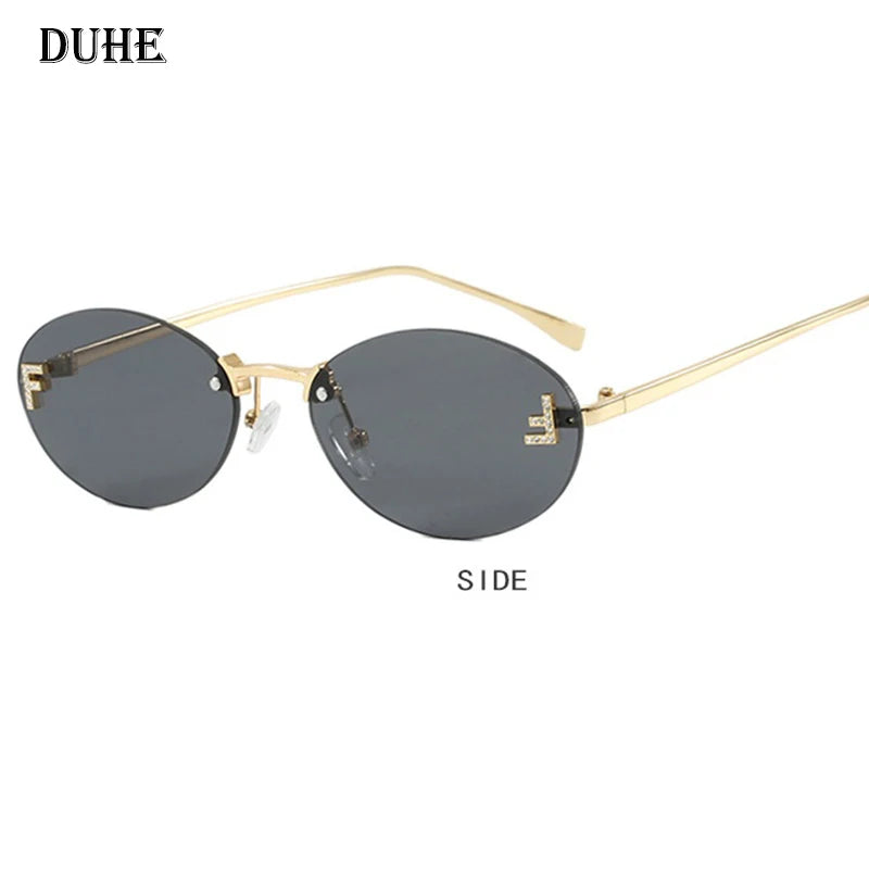 New Luxury F Letter Frameless Sunglasses Oval Retro Small Frame Sunglasses UV400 Protective women's fashion Metal sunglasses