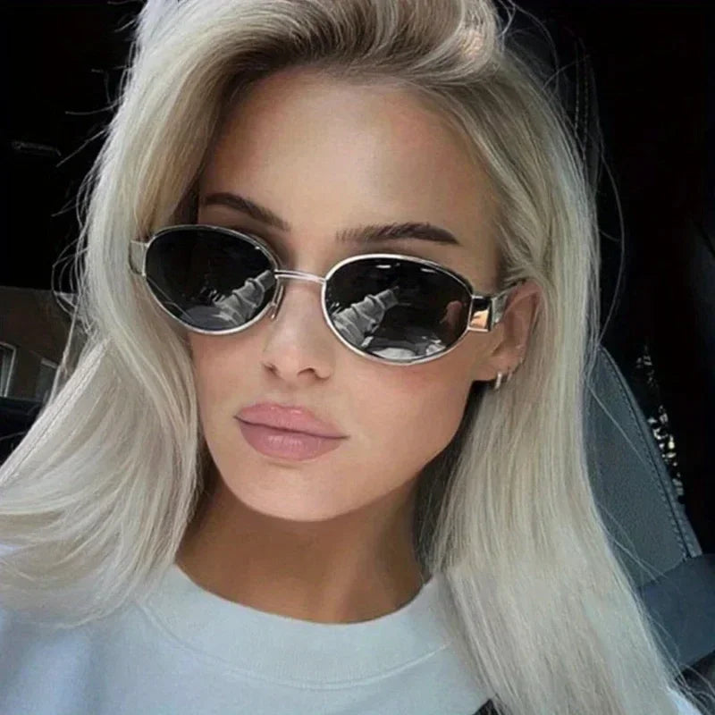 New Oval Sunglasses for Women Men Trendy Metal Frame Sun Glasses Classic Shades UV400