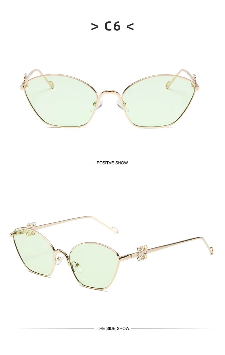 Small Frame Fashionable and Simple 2024 New Cat Eye Metal Chinese Knot Element Decoration Trendy Sunglasses for Men and Women