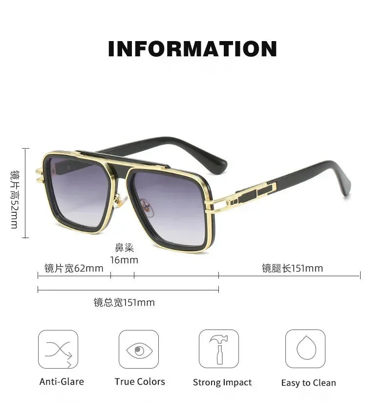 Retro Men's Square Sunglasses Brand Designer Men's Ladies Fashion Luxury Classic Big Frame Gradient Driving Sunglasses UV400