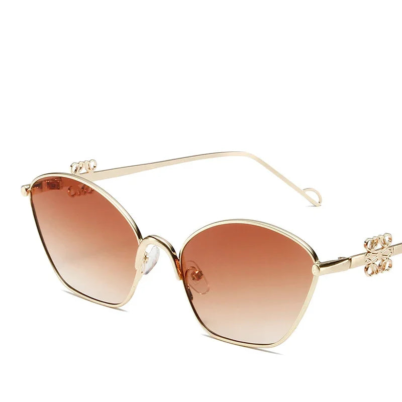 Small Frame Fashionable and Simple 2024 New Cat Eye Metal Chinese Knot Element Decoration Trendy Sunglasses for Men and Women