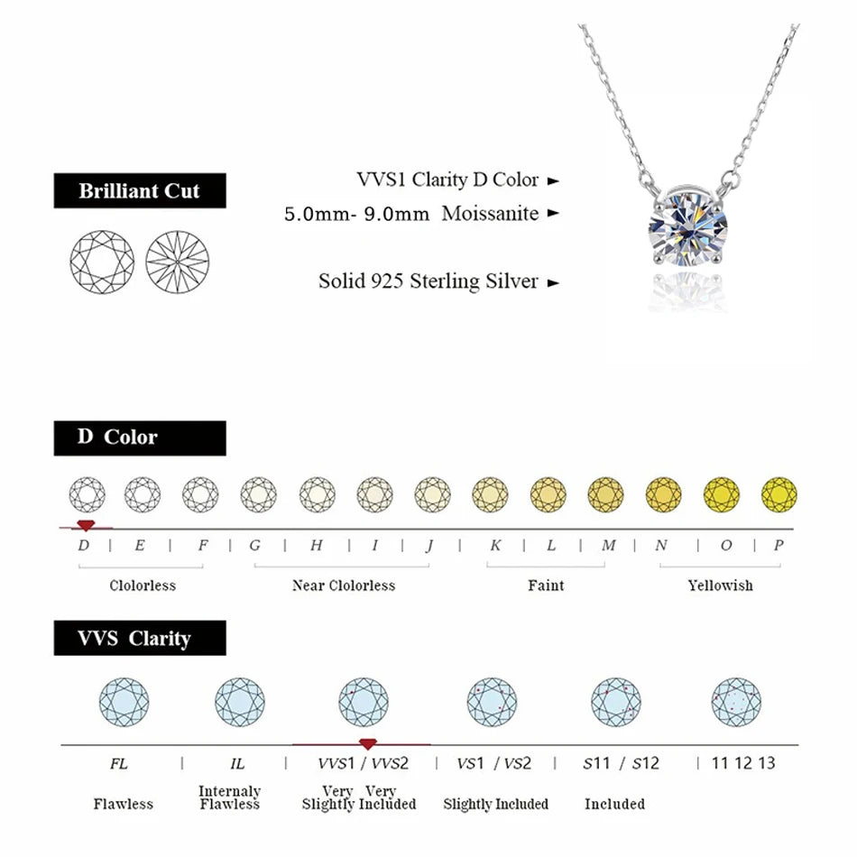 URMYLADY Moissanite Diamond 8.0mm 2CT Necklace For Woman Pendant 925 Silver Necklace For Women Chains Party Bridal Fine Jewelry