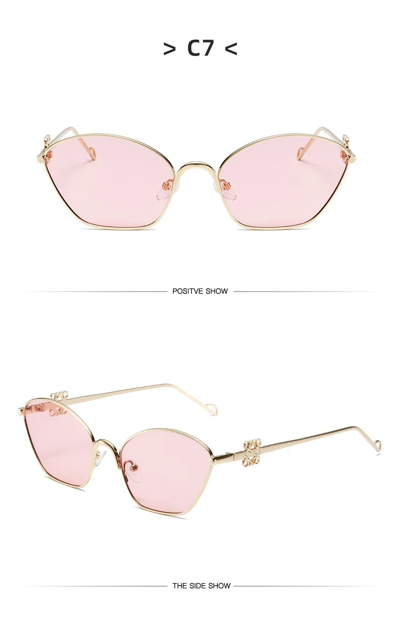 Small Frame Fashionable and Simple 2024 New Cat Eye Metal Chinese Knot Element Decoration Trendy Sunglasses for Men and Women