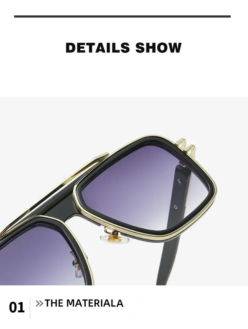 Retro Men's Square Sunglasses Brand Designer Men's Ladies Fashion Luxury Classic Big Frame Gradient Driving Sunglasses UV400