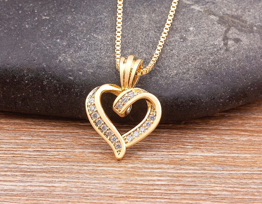 Nidin Fashion Creative Spiral Design Heart Pendant Necklace For Women Lovers Clavicle Chain Chocker Female Cute Zircon Jewlery