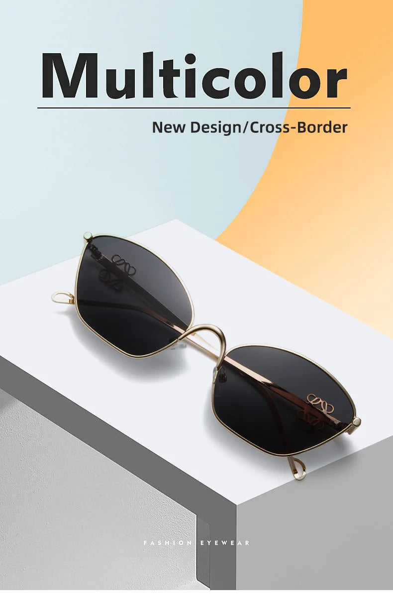 Small Frame Fashionable and Simple 2024 New Cat Eye Metal Chinese Knot Element Decoration Trendy Sunglasses for Men and Women