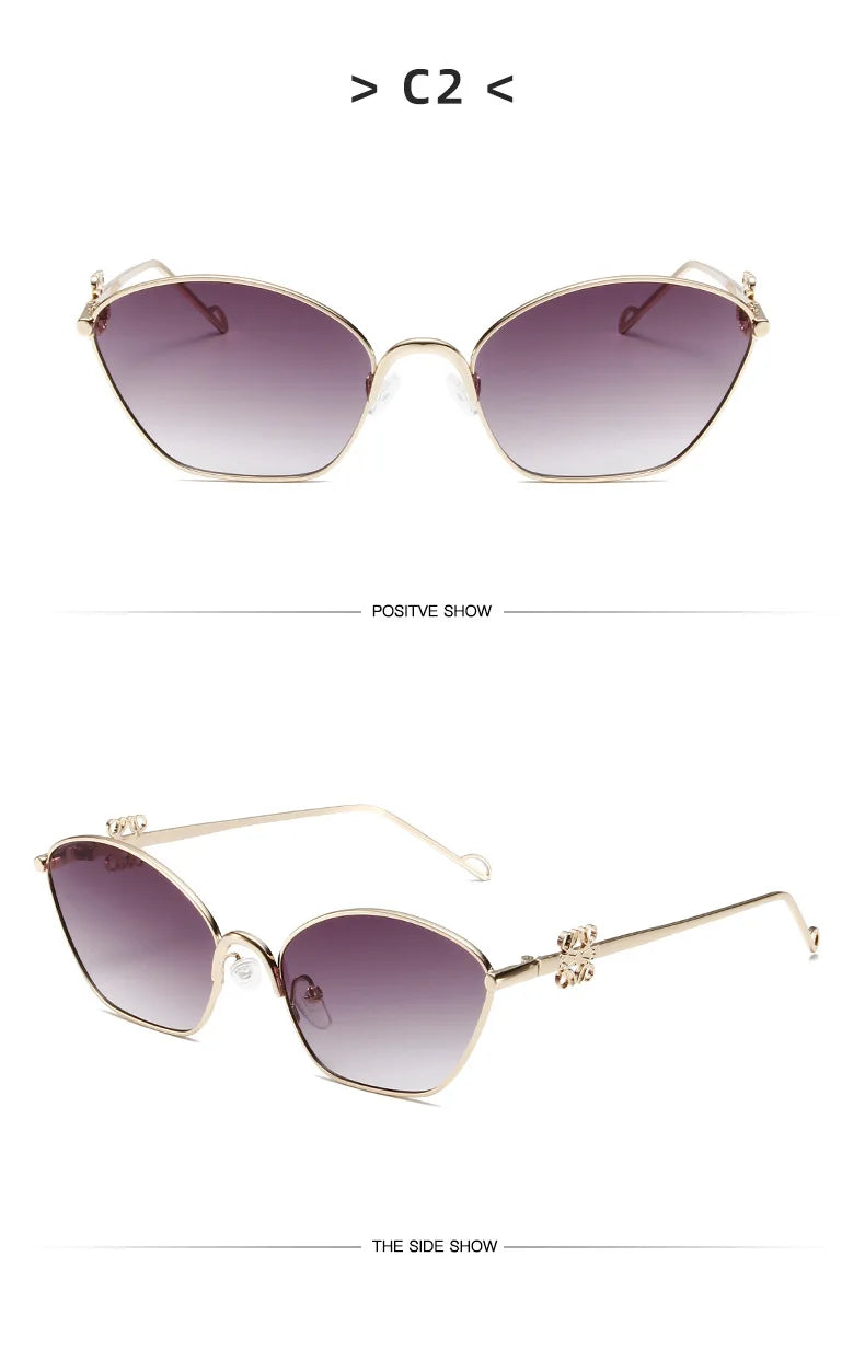 Small Frame Fashionable and Simple 2024 New Cat Eye Metal Chinese Knot Element Decoration Trendy Sunglasses for Men and Women