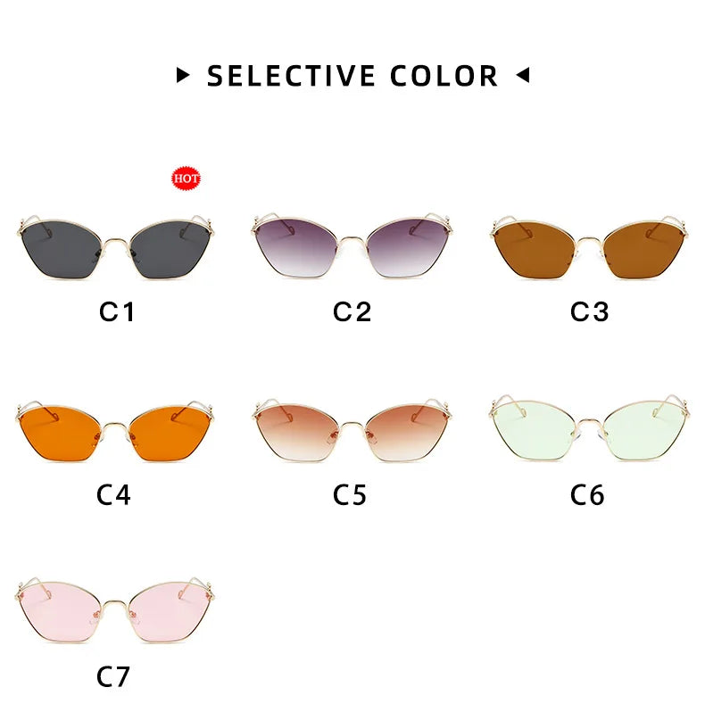 Small Frame Fashionable and Simple 2024 New Cat Eye Metal Chinese Knot Element Decoration Trendy Sunglasses for Men and Women