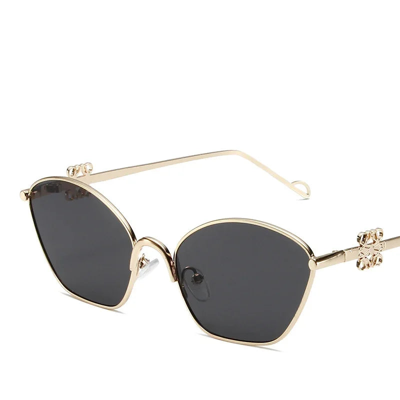 Small Frame Fashionable and Simple 2024 New Cat Eye Metal Chinese Knot Element Decoration Trendy Sunglasses for Men and Women