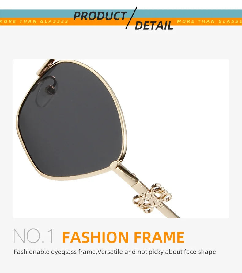 Small Frame Fashionable and Simple 2024 New Cat Eye Metal Chinese Knot Element Decoration Trendy Sunglasses for Men and Women