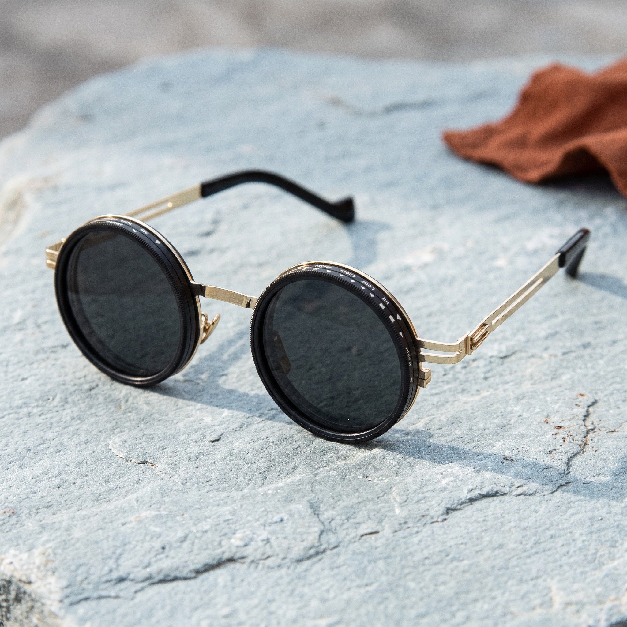 Gold Shadewell sunglasses with adjustable round lens rims