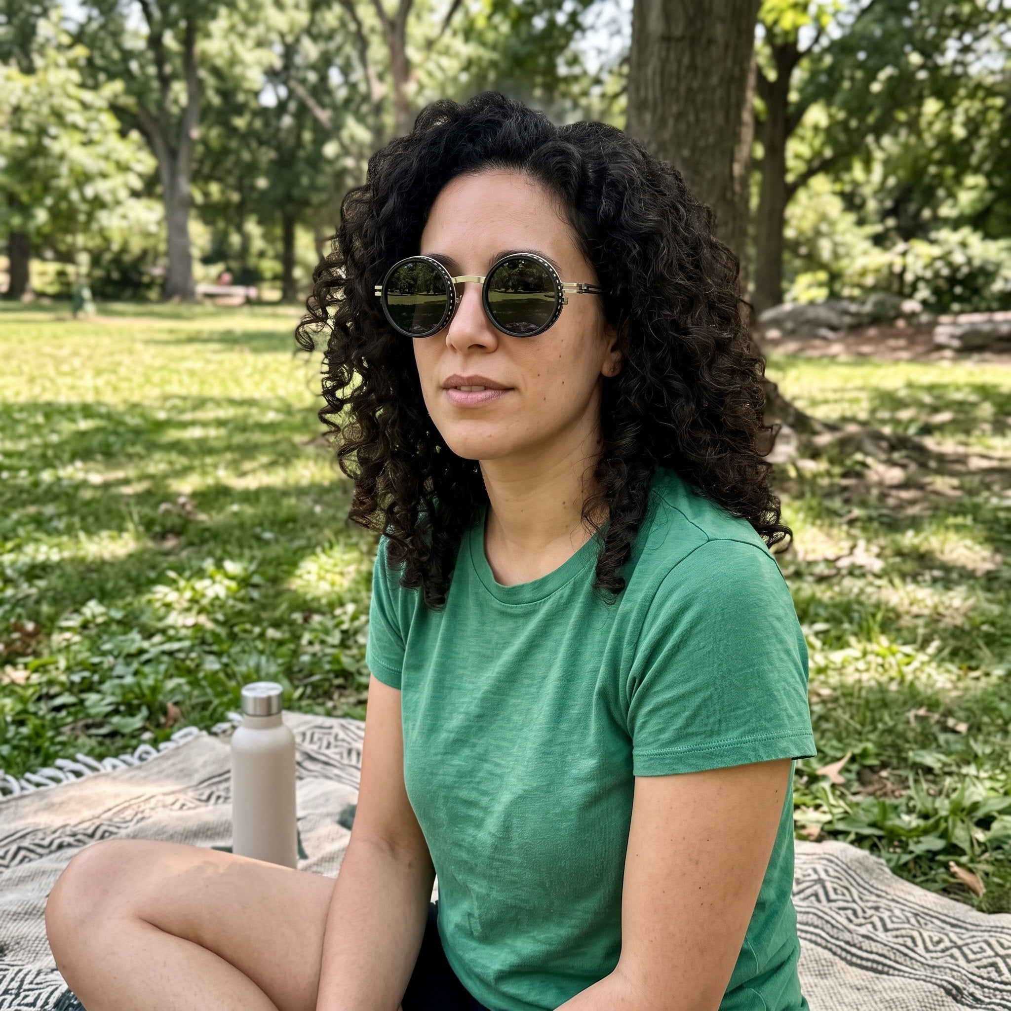 L.M. with Silver Shadewell sunglasses at a park picnic